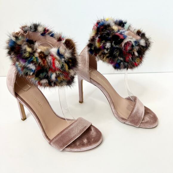 Stuart Weitzman Snowbiz Mink Pink Velvet Stiletto Heel Womens Size 7 - Picture 3 of 15